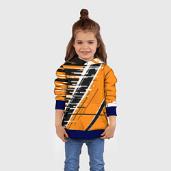 Толстовка-худи детская Чёрно-белые глитч полосы на оранжевом фоне, цвет: 3D-синий — фото 2