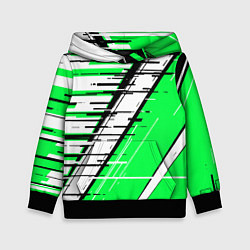Толстовка-худи детская Чёрно-белые глитч полосы на зелёном фоне, цвет: 3D-черный