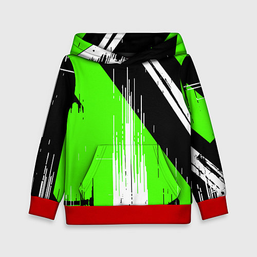 Детская толстовка Вертикальные чёрные линии на зелёно-белом фоне / 3D-Красный – фото 1