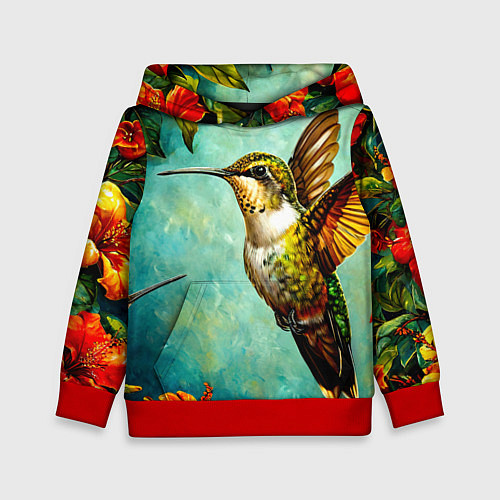 Детская толстовка Колибри в природе / 3D-Красный – фото 1