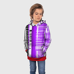 Толстовка-худи детская Белые полосы на чёрно-фиолетовом фоне, цвет: 3D-красный — фото 2