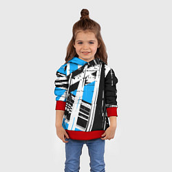 Толстовка-худи детская Чёрно-белые абстрактные линии на синем фоне, цвет: 3D-красный — фото 2