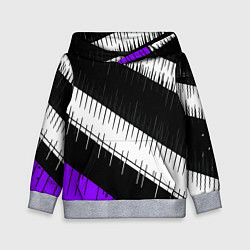 Толстовка-худи детская Диагональные чёрно-белые полосы на фиолетовом фоне, цвет: 3D-меланж