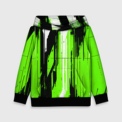 Толстовка-худи детская Вертикальные чёрно-белые линии на зелёном фоне, цвет: 3D-черный