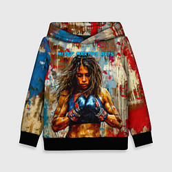 Толстовка-худи детская Девочка миксфайтер, цвет: 3D-черный