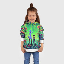 Толстовка-худи детская Рик и Морти в лесу гигантских грибов - неоновое св, цвет: 3D-белый — фото 2