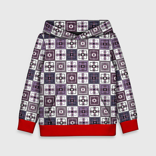 Детская толстовка Серый сиреневый геометрический узор пэчворк / 3D-Красный – фото 1