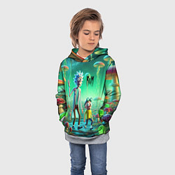 Толстовка-худи детская Рик и Морти изучают планету мухоморов - нейроарт ф, цвет: 3D-меланж — фото 2