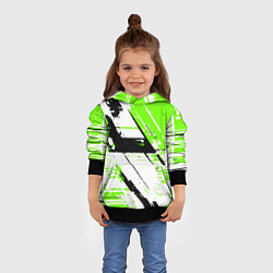 Толстовка-худи детская Diagonal black and green stripes on a white backgr, цвет: 3D-черный — фото 2