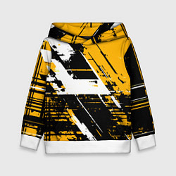 Толстовка-худи детская Diagonal black and white stripes on a yellow backg, цвет: 3D-белый