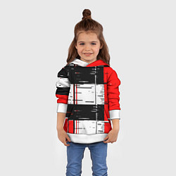 Толстовка-худи детская Чёрные и красные полосы на белом фоне, цвет: 3D-белый — фото 2