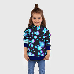 Толстовка-худи детская Неоновые снежинки глитч, цвет: 3D-синий — фото 2