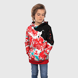 Толстовка-худи детская Сине красная абстракция на чёрном фоне, цвет: 3D-красный — фото 2