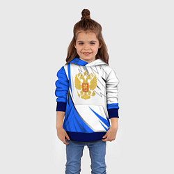 Толстовка-худи детская Российский синий - герб, цвет: 3D-синий — фото 2