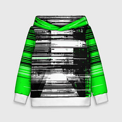 Толстовка-худи детская Горизонтальные чёрные линии на бело-зелёном фоне, цвет: 3D-белый