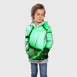 Толстовка-худи детская Трещины на абстрактном зелёном фоне, цвет: 3D-меланж — фото 2