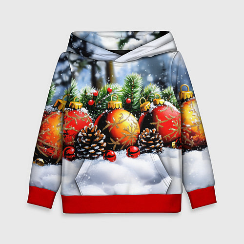 Детская толстовка Красные и желтый новогодние шары / 3D-Красный – фото 1
