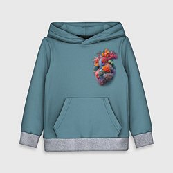 Толстовка-худи детская Яркое сердце из кораллов в морском стиле, цвет: 3D-меланж
