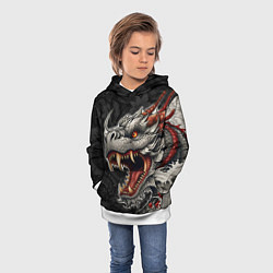 Толстовка-худи детская Дракон в стиле татуировки ирезуми, цвет: 3D-белый — фото 2