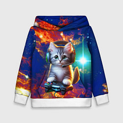 Толстовка-худи детская Удивительный мир котёнка игромана, цвет: 3D-белый