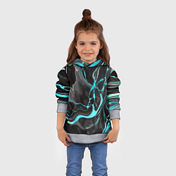 Толстовка-худи детская Голубые флюиды на чёрном фоне, цвет: 3D-меланж — фото 2