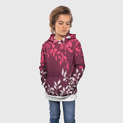 Толстовка-худи детская Листья на бордовом фоне - нейросеть, цвет: 3D-белый — фото 2