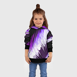 Толстовка-худи детская Бело-фиолетовые острые полосы на чёрном фоне, цвет: 3D-черный — фото 2