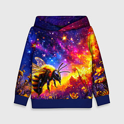 Толстовка-худи детская Пчелка в космосе, цвет: 3D-синий