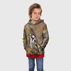 Толстовка-худи детская Дятел в лесу, цвет: 3D-красный — фото 2