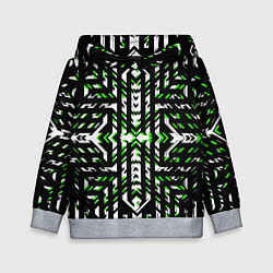 Толстовка-худи детская Чёрно-зелёный диагональные полосы на белом фоне, цвет: 3D-меланж