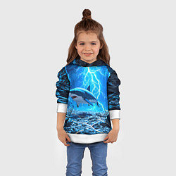 Толстовка-худи детская Акула и разряд молнии, цвет: 3D-белый — фото 2