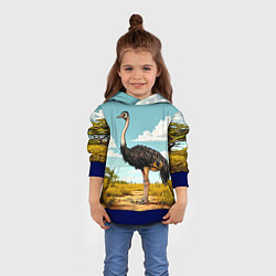 Толстовка-худи детская Страус в природе, цвет: 3D-синий — фото 2