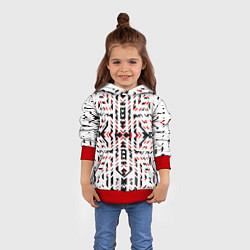 Толстовка-худи детская Чёрно-красные диагональные полосы на белом фоне, цвет: 3D-красный — фото 2