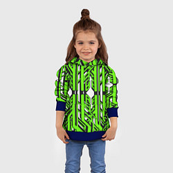 Толстовка-худи детская Чёрно-зелёные техно полосы на белом фоне, цвет: 3D-синий — фото 2