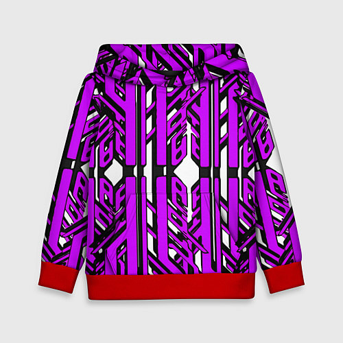 Детская толстовка Чёрно-фиолетовые техно полосы на белом фоне / 3D-Красный – фото 1