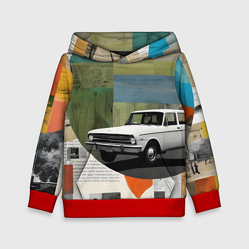 Детская толстовка Коллаж с ретро автомобилем / 3D-Красный – фото 1