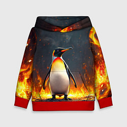 Толстовка-худи детская Пингвин в огне, цвет: 3D-красный