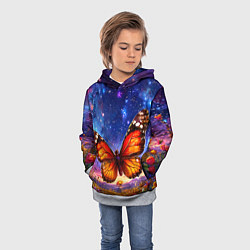 Толстовка-худи детская Бабочка в космосе, цвет: 3D-меланж — фото 2