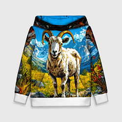 Толстовка-худи детская Горный козел, цвет: 3D-белый