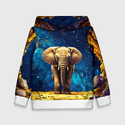 Толстовка-худи детская Слон и космическое небо, цвет: 3D-белый