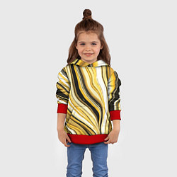 Толстовка-худи детская Волнистые вертикальные чёрно-жёлтые полосы, цвет: 3D-красный — фото 2