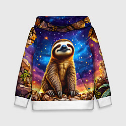 Толстовка-худи детская Ленивец и звездное небо, цвет: 3D-белый