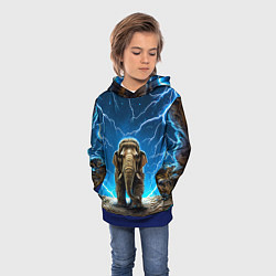 Толстовка-худи детская Мамонт и разряды молний, цвет: 3D-синий — фото 2