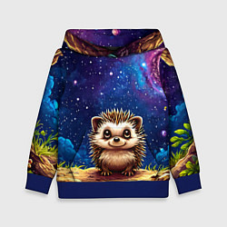 Толстовка-худи детская Ежик и звездное небо, цвет: 3D-синий