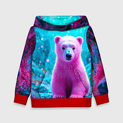 Толстовка-худи детская Белый розовый медведь, цвет: 3D-красный