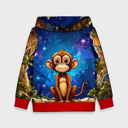 Детская толстовка Обезьянка в звездную ночь / 3D-Красный – фото 1