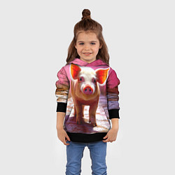 Толстовка-худи детская Поросенок в розовом, цвет: 3D-черный — фото 2