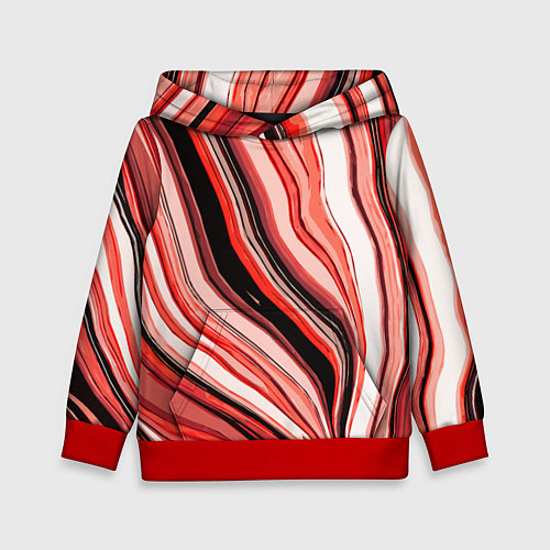 Детская толстовка Волнистые вертикальные чёрно-красные полосы / 3D-Красный – фото 1
