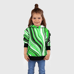 Толстовка-худи детская Волнистые вертикальные чёрно-зелёные полосы, цвет: 3D-черный — фото 2