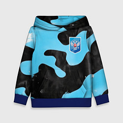 Толстовка-худи детская Черно-зеленый камуфляж и герб РФ, цвет: 3D-синий